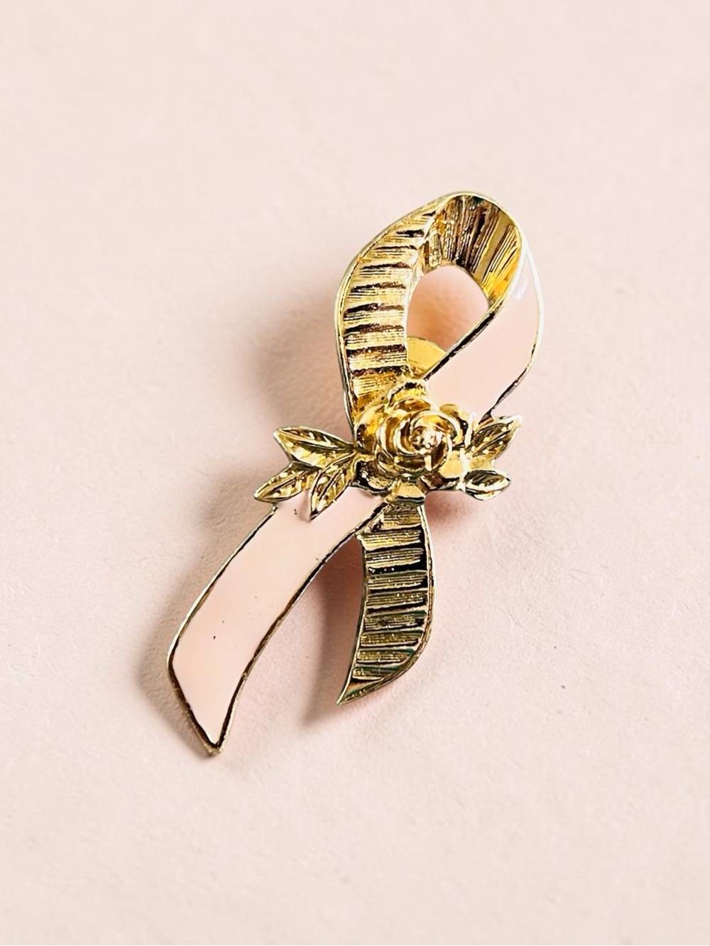 Avon Gold-Tone Pink Ribbon Breast Cancer Awareness Brooch
